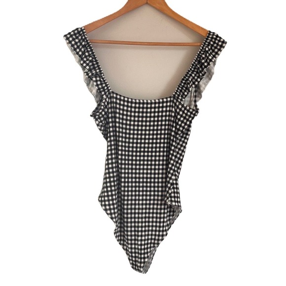FOREVER 21 ONE PIECE Ribbed GINGHAM BODY SUIT WITH RUFFLE TRIM Medium - Picture 6 of 12